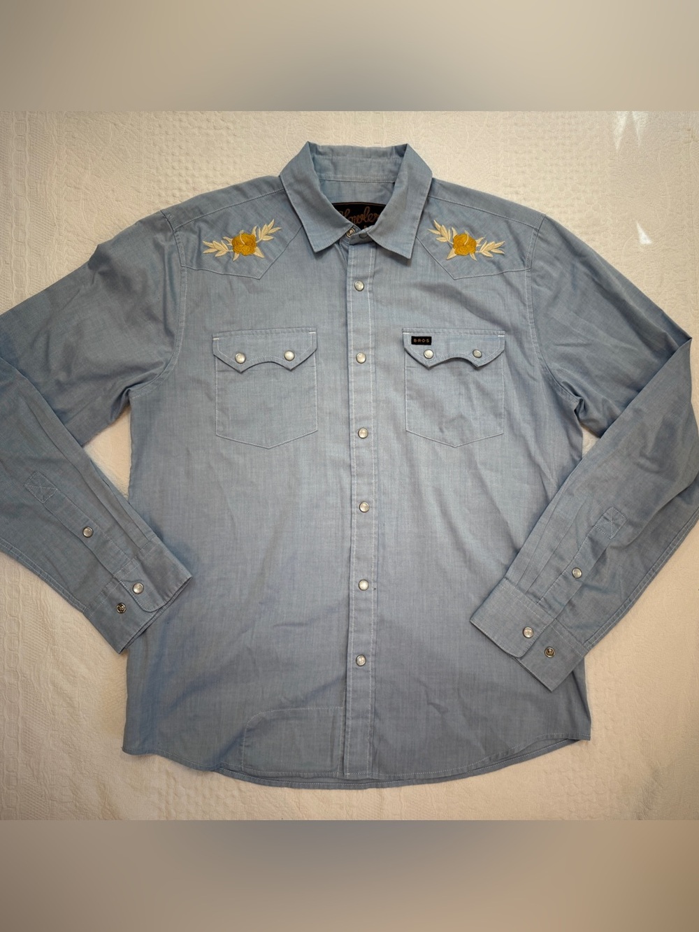 Howler brothers Gaucho Long Sleeve Shirt Size Small Yellow Rose Pearl Pearl Snap